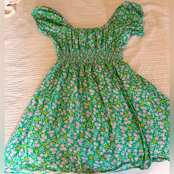 WRAY green and pink Floral Smocked puff Sleeve Dress Size M - Picture 1 of 2